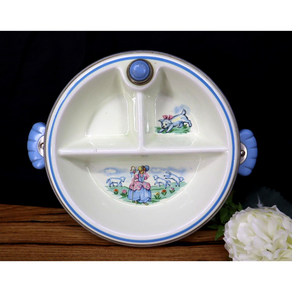 Vintage 1950s Bartsch Childs Divided Warming Plate Dish Mary Little Lamb Dog 50s